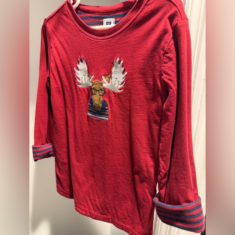 Janie and Jack Red Long-Sleeve Top with Embroidered Moose
